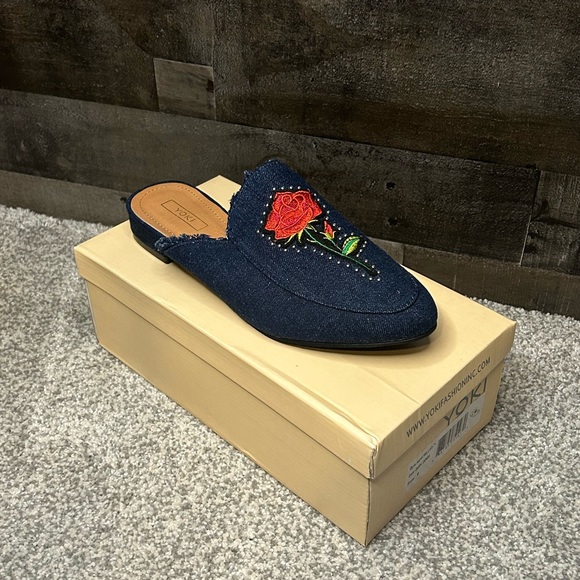 YOKI WILLAS 71 DARK DENIM EMBROIDERY ROSE SHOES - Picture 3 of 6